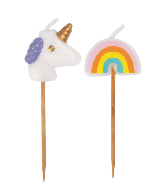 Unicorn & Rainbow Pick Birthday Candles - Assorted 6ct