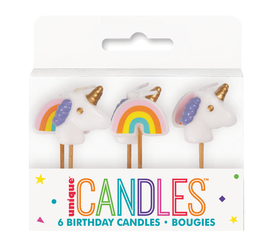 Unicorn & Rainbow Pick Birthday Candles - Assorted 6ct