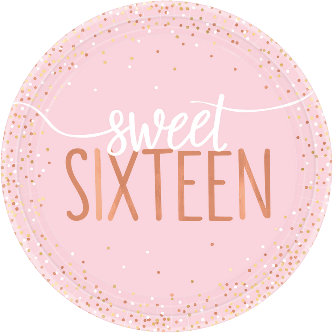 "Sweet Sixteen" Round Paper Disposable Dessert Plates