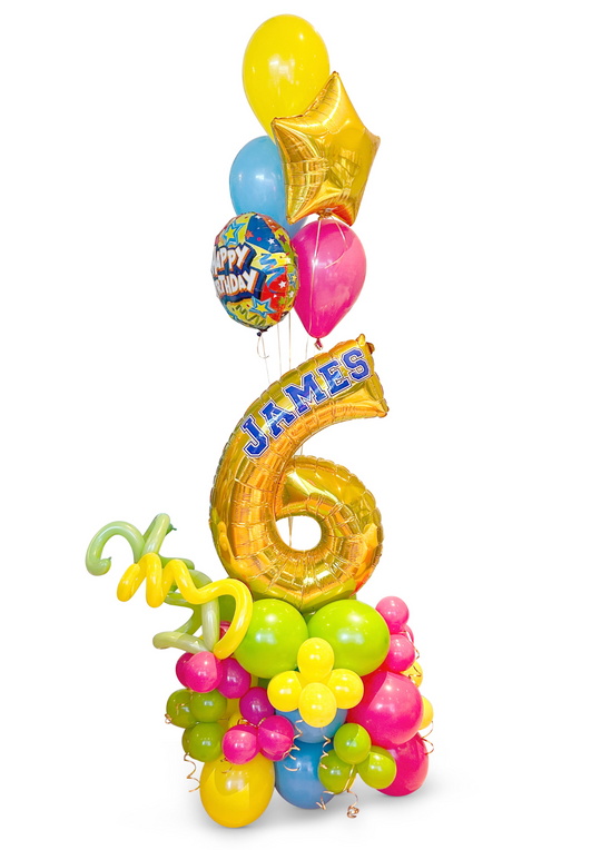 Happy Birthday balloon stand with Number and Helium balloon bouquet