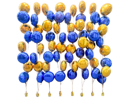 helium foil balloons gold and blue 