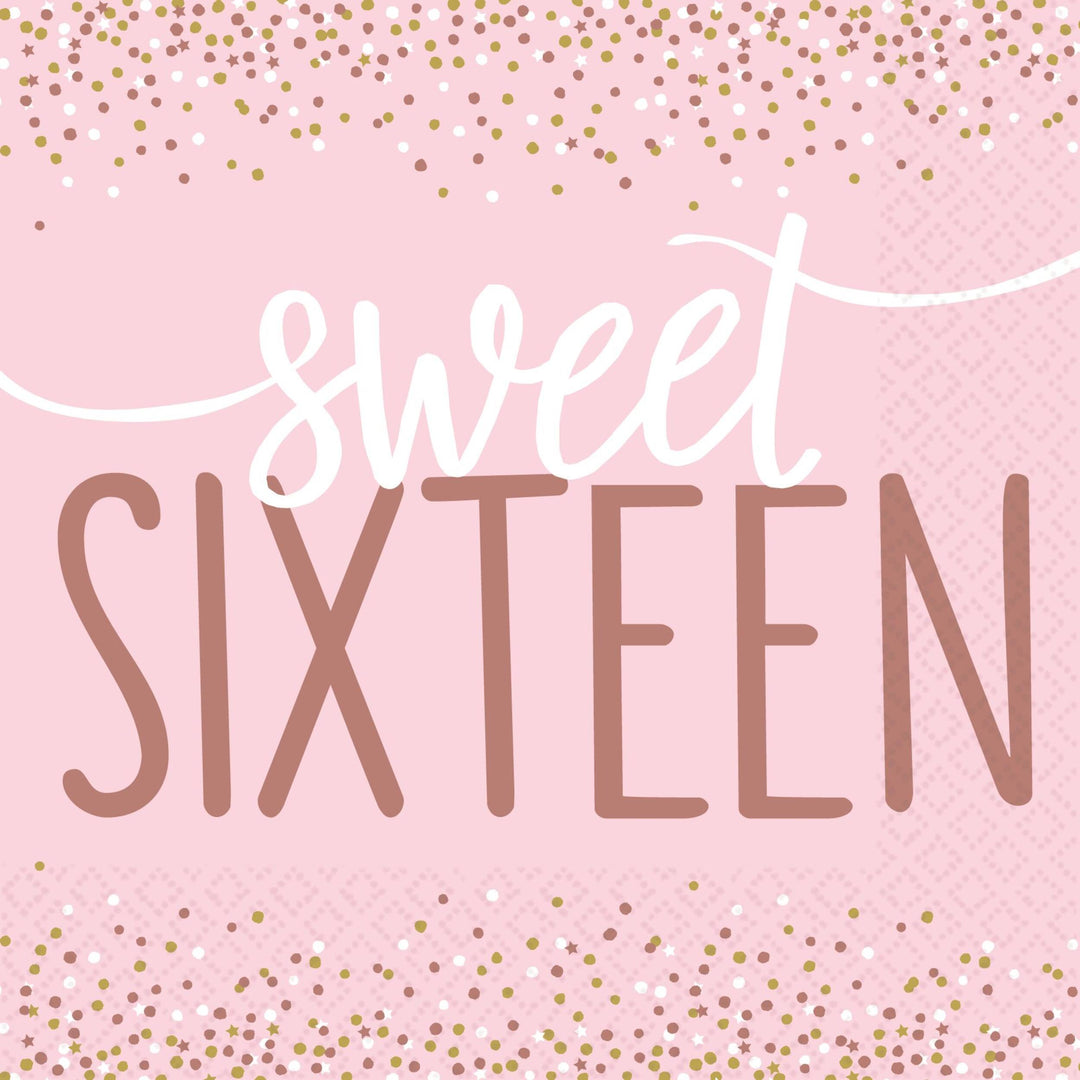 "Sweet Sixteen" Square Paper Disposable Lunch Napkins